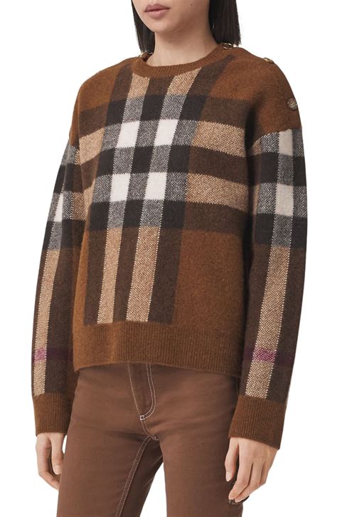 4040544 burberry|Check Wool Cashmere Sweater in Dark birch brown .